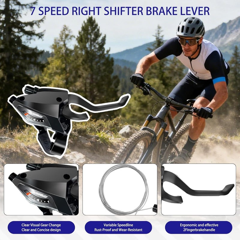 PATHGNAR 21 Speed Bike Shifter Lever, KD82 3x7 Gear Lever with Brake Lever and V Brake Cable for Mountain and Road Bicycles - Image 4